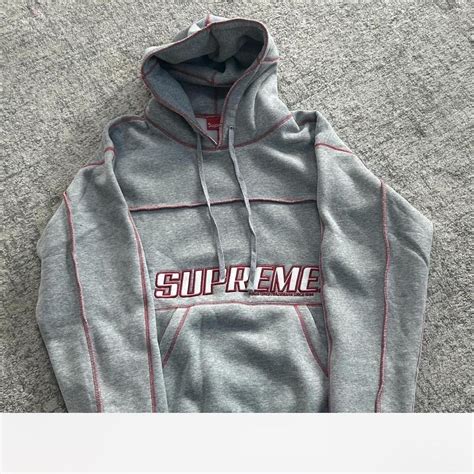 supreme grey and red tracksuit.